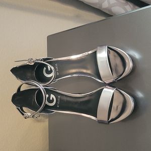 Silver Guess Ankle Strap Heels Size 6.5